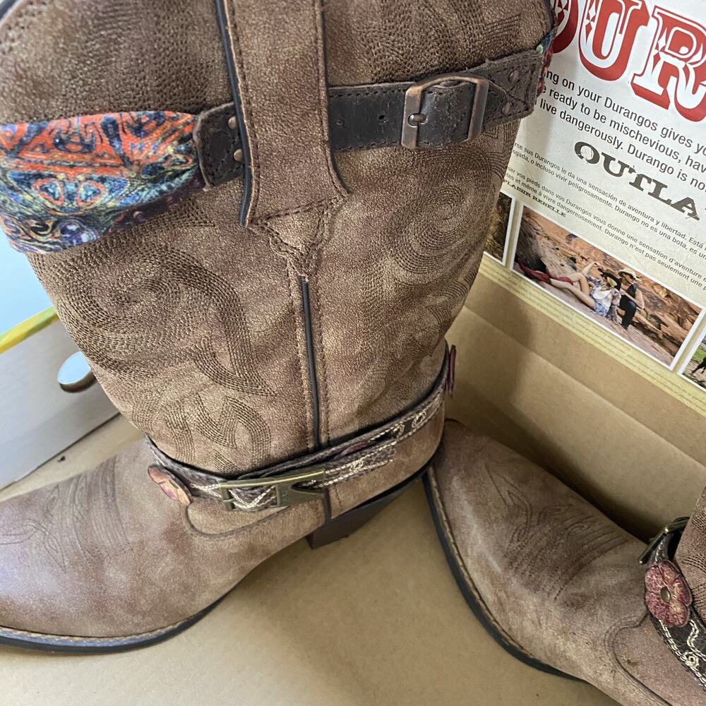Durango Tan Heeled Boots with Colorful Patterns - Picture 9 of 16